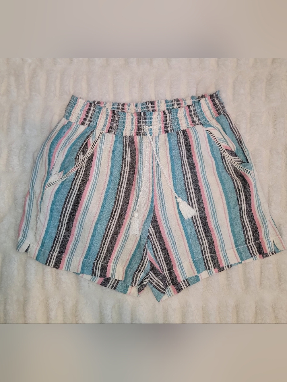 Briggs Boho Striped Blue Pink White Women's Drawstring Shorts